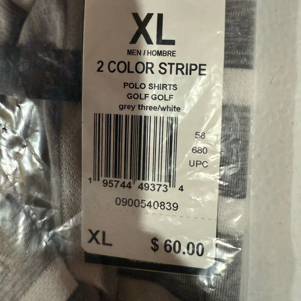 Adidas Men's Polo Shirt in Gray and White Stripes